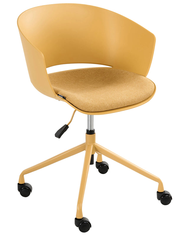 Office Chair Yellow Fabric Seat Swivel Desk Computer Adjustable Height Beliani