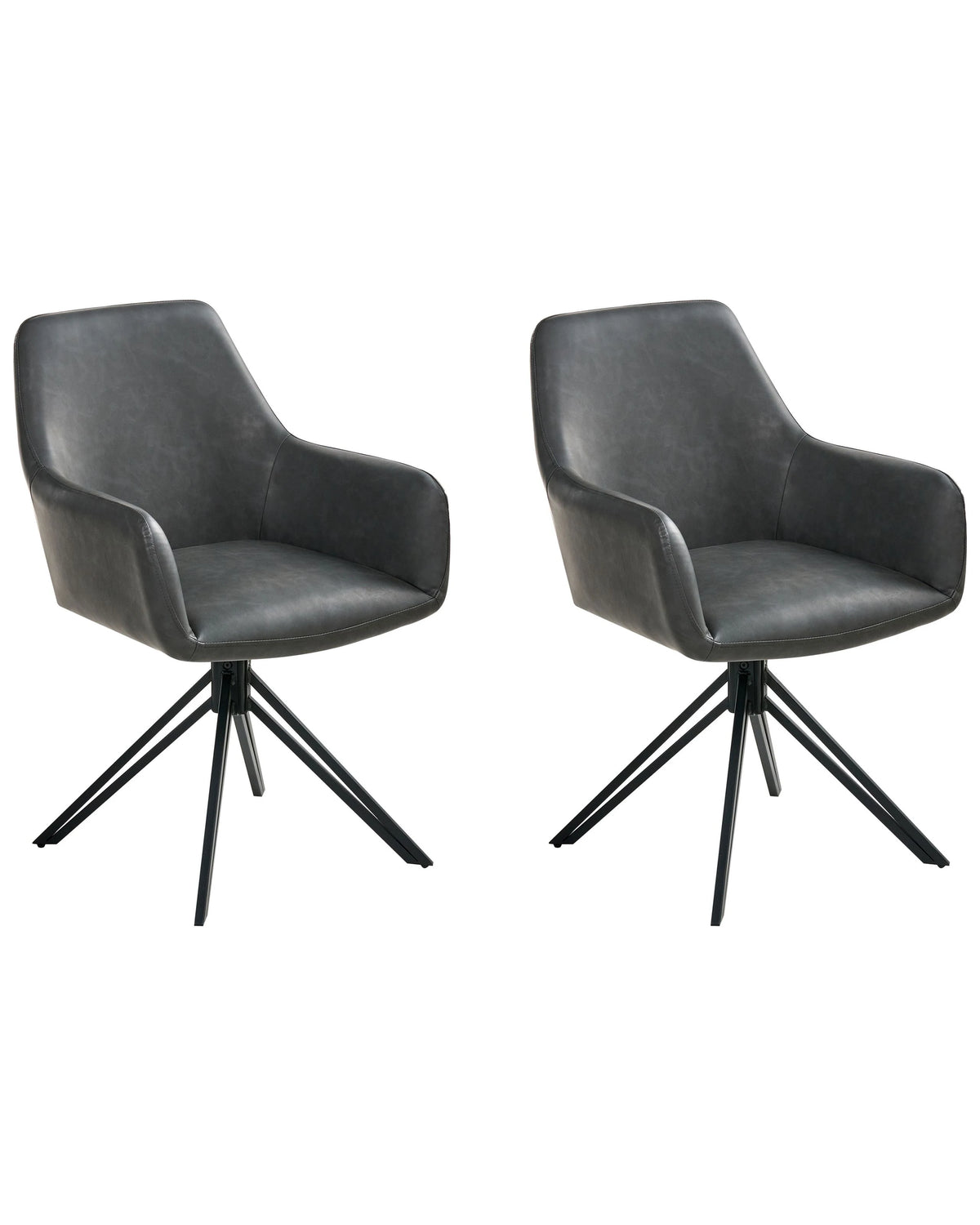 Set of 2  Swivel Dining Chairs Black Faux Leather High Backrest Scandinavian Style Beliani