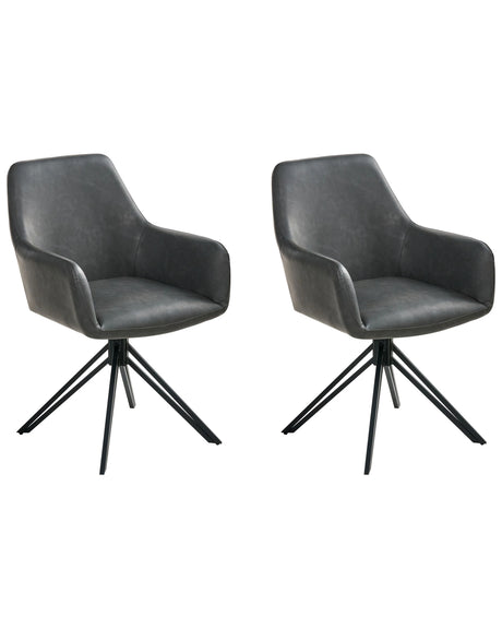 Set of 2  Swivel Dining Chairs Black Faux Leather High Backrest Scandinavian Style Beliani