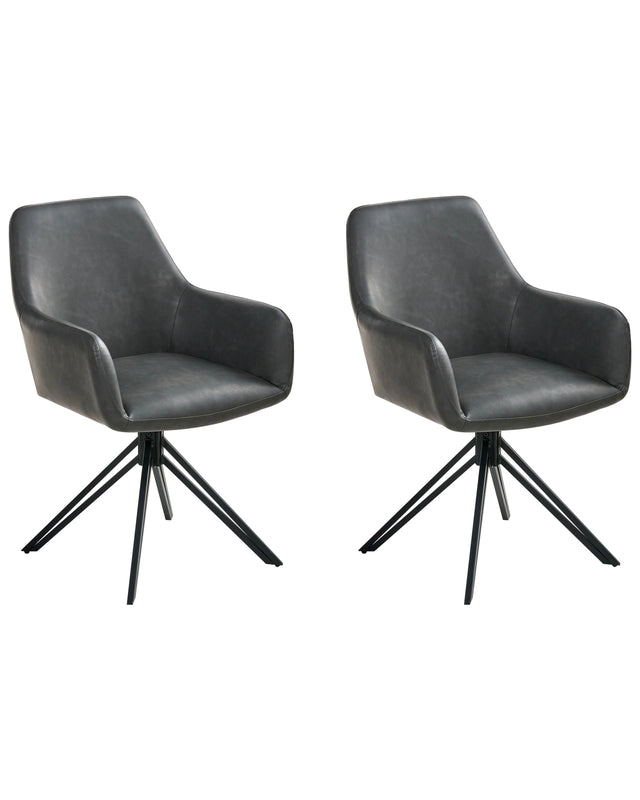 Set of 2  Swivel Dining Chairs Black Faux Leather High Backrest Scandinavian Style Beliani