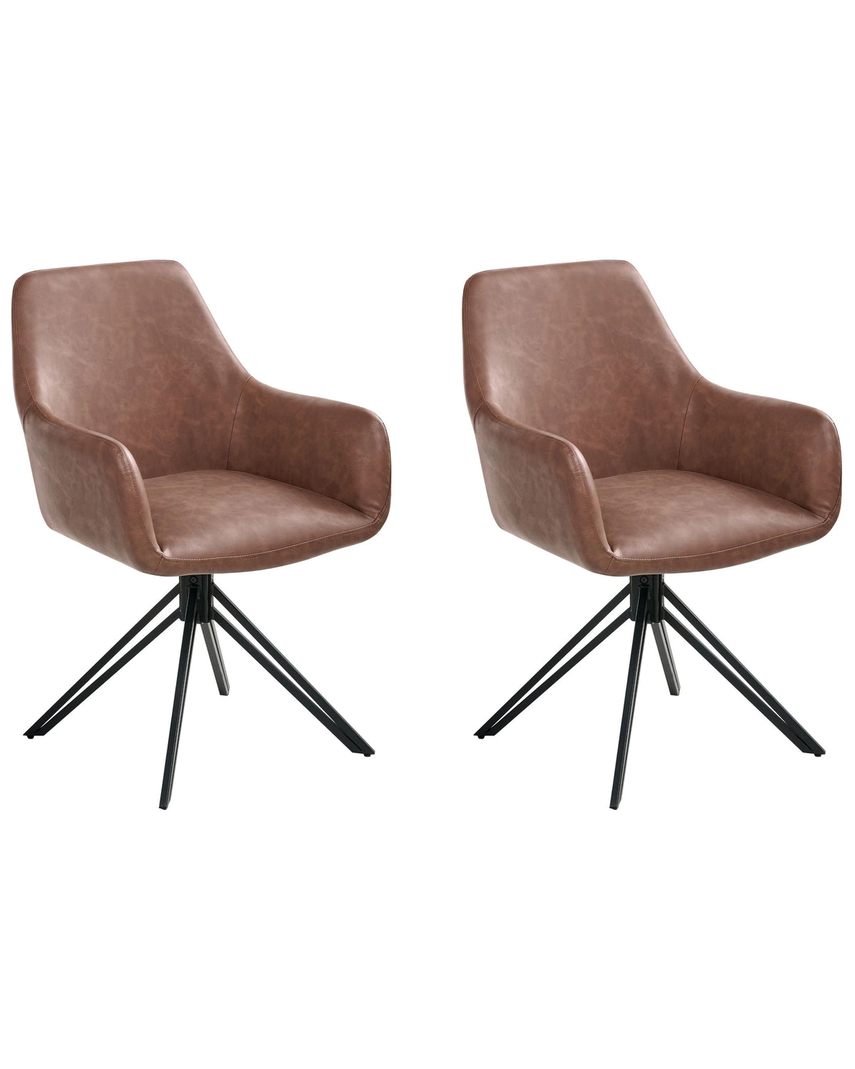 Set of 2 Swivel Dining Chairs Brown Faux Leather High Backrest Scandinavian Style Beliani