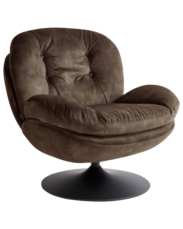 Swivel Armchair Dark Brown Velvet Single Base with Padded Seat Button Tufted Beliani