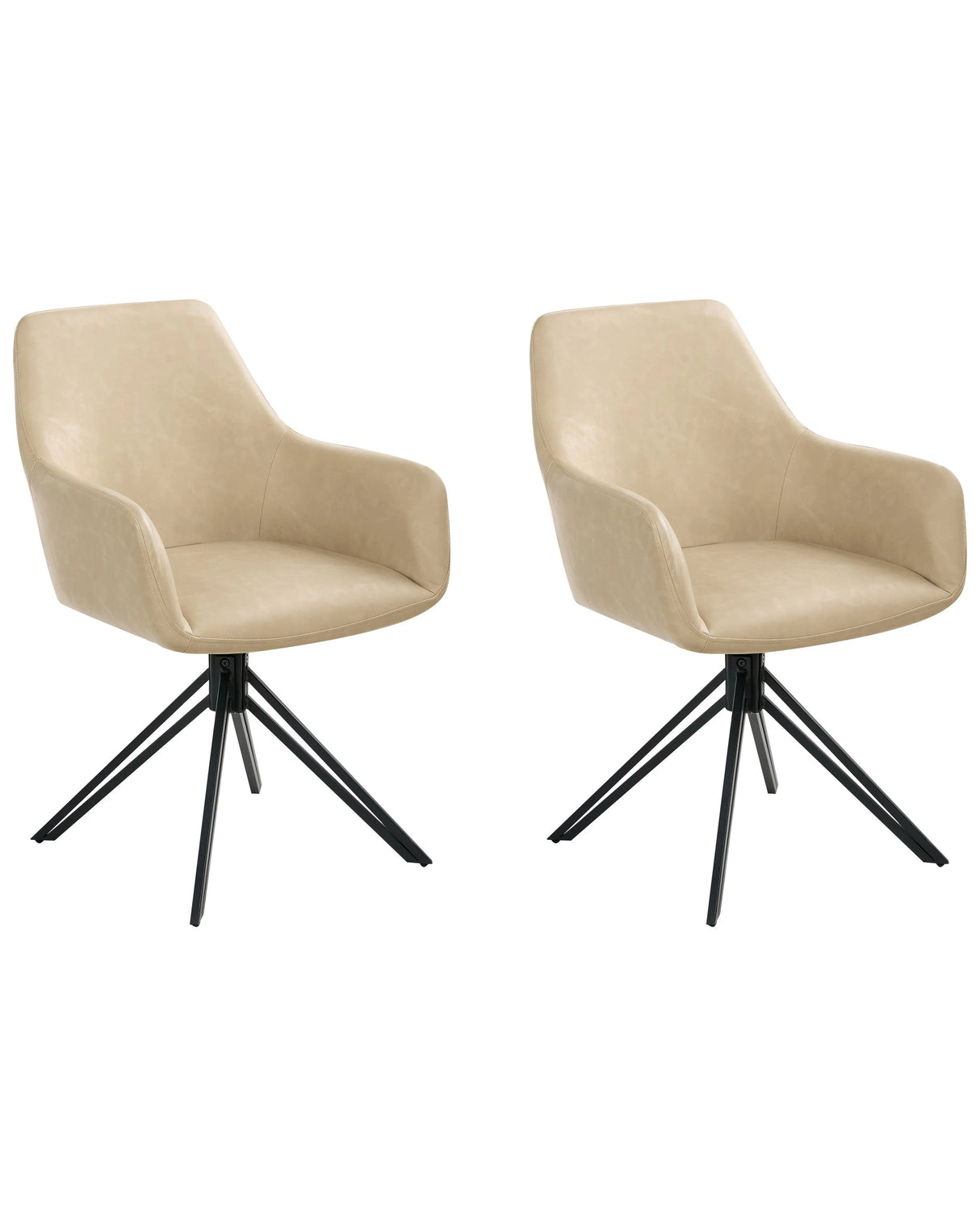 Set of 2 Swivel Dining Chairs Beige Faux Leather High Backrest Scandinavian Style Beliani