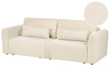 3 Seater Sofa Bed Off-White Boucle Upholstered Sleeping Function Add Pillows Foldable Beliani