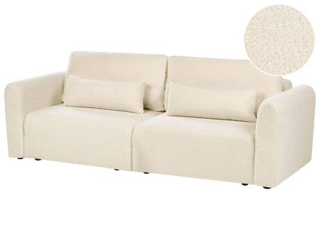 3 Seater Sofa Bed Off-White Boucle Upholstered Sleeping Function Add Pillows Foldable Beliani