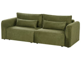 3 Seater Sofa Bed Green Fabric Upholstered Sleeping Function Add Pillows Foldable Beliani