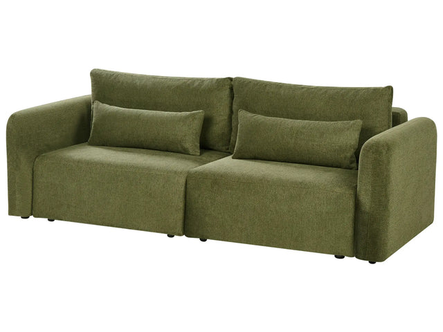 3 Seater Sofa Bed Green Fabric Upholstered Sleeping Function Add Pillows Foldable Beliani