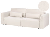 3 Seater Sofa Bed Light Beige Boucle Upholstered Sleeping Function Add Pillows Foldable Beliani