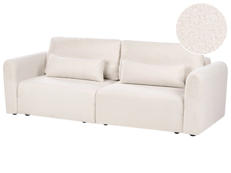 3 Seater Sofa Bed Light Beige Boucle Upholstered Sleeping Function Add Pillows Foldable Beliani