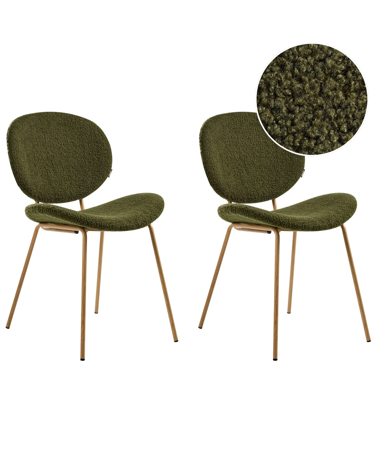 Set of 2 Dining Chairs Dark Green Boucle Armless Leg Caps Light Brown Wood-Like Iron Legs Contemporary Retro Design Dining Room Seating Beliani