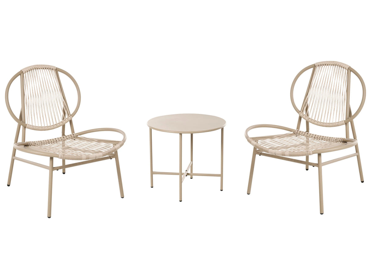 Bistro Set Beige Faux Rattan Galvanized Steel Frame 2 Chairs with Round Steel Table Modern 2 Seater Outdoor Set Beliani