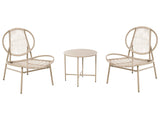 Bistro Set Beige Faux Rattan Galvanized Steel Frame 2 Chairs with Round Steel Table Modern 2 Seater Outdoor Set Beliani