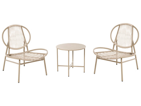 Bistro Set Beige Faux Rattan Galvanized Steel Frame 2 Chairs with Round Steel Table Modern 2 Seater Outdoor Set Beliani