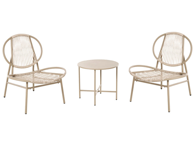Bistro Set Beige Faux Rattan Galvanized Steel Frame 2 Chairs with Round Steel Table Modern 2 Seater Outdoor Set Beliani