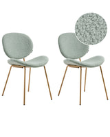 Set of 2 Dining Chairs Light Green Boucle Armless Leg Caps Light Brown Wood-Like Iron Legs Contemporary Retro Design Dining Room Seating Beliani