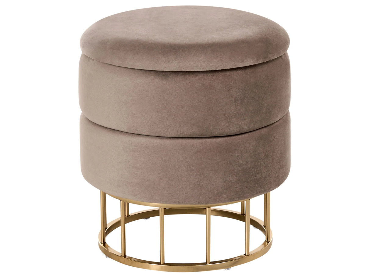Storage Pouffe Taupe Polyester Velvet Upholstery Gold Base Glamorous Design Living Room Accessories Beliani