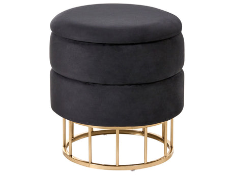 Storage Pouffe Black Polyester Velvet Upholstery Gold Base Glamorous Design Living Room Accessories Beliani