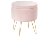Storage Pouffe Pastel Pink Velvet 42 x 42 x 44 cm Gold Metal Legs Upholstery Ottoman Footstool Glamour Modern Design Living Room Accessories Beliani
