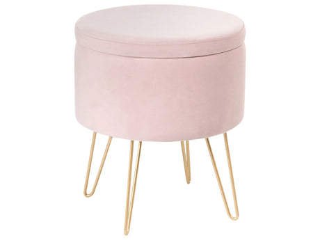 Storage Pouffe Pastel Pink Velvet 42 x 42 x 44 cm Gold Metal Legs Upholstery Ottoman Footstool Glamour Modern Design Living Room Accessories Beliani