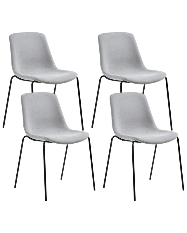 Set of 4 Dining Chairs Grey Polyester Armless Iron Legs Protective Caps Modern Minimalism Design Dining Room Seating Beliani