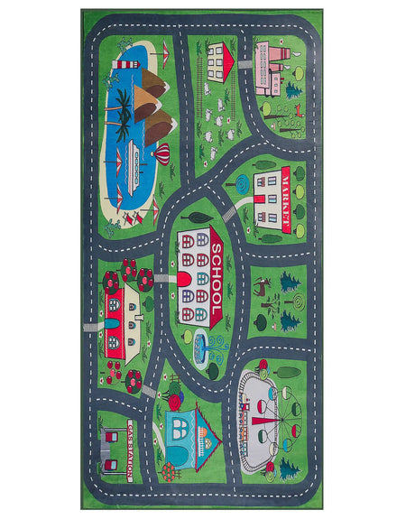Rug Green Polyester City Road Map 80 x 150 cm Town Theme Floor Play Mat Beliani