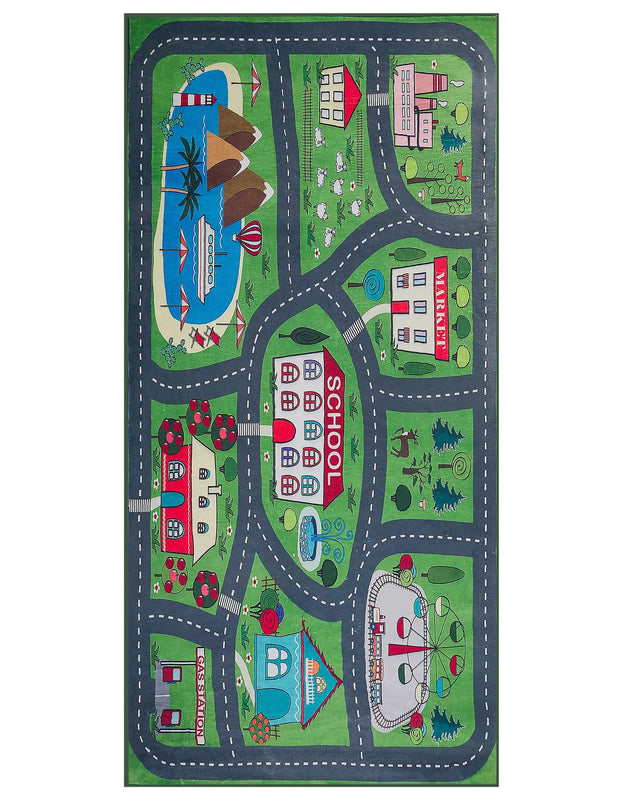 Rug Green Polyester City Road Map 80 x 150 cm Town Theme Floor Play Mat Beliani
