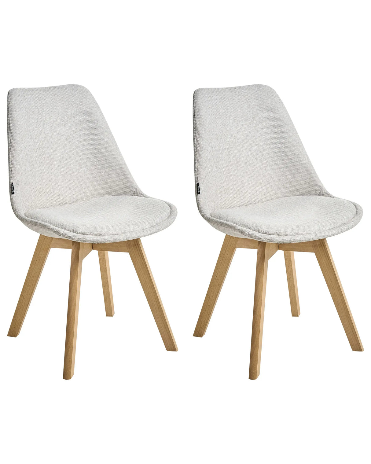 Set of 2 Dining Chairs Off White Fabric Upholstrey Padded Seat Sleek Wooden Legs Beliani