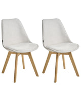 Set of 2 Dining Chairs Off White Fabric Upholstrey Padded Seat Sleek Wooden Legs Beliani