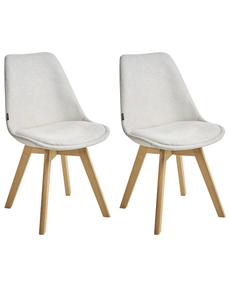 Set of 2 Dining Chairs Off White Fabric Upholstrey Padded Seat Sleek Wooden Legs Beliani