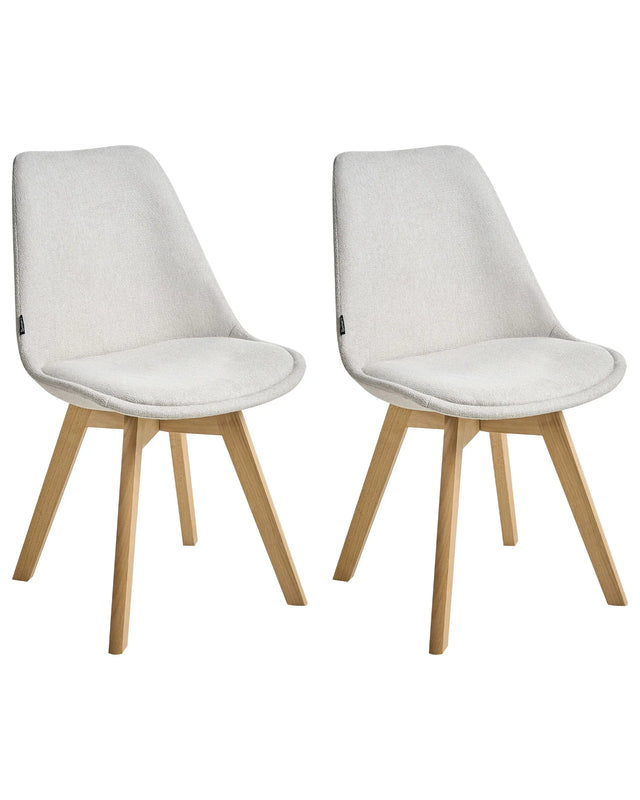 Set of 2 Dining Chairs Off White Fabric Upholstrey Padded Seat Sleek Wooden Legs Beliani