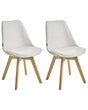 Set of 2 Dining Chairs Off White Fabric Upholstrey Padded Seat Sleek Wooden Legs Beliani