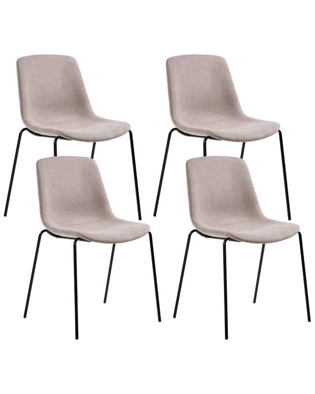 Set of 4 Dining Chairs Beige Polyester Armless Iron Legs Protective Caps Modern Minimalism Design Dining Room Seating Beliani