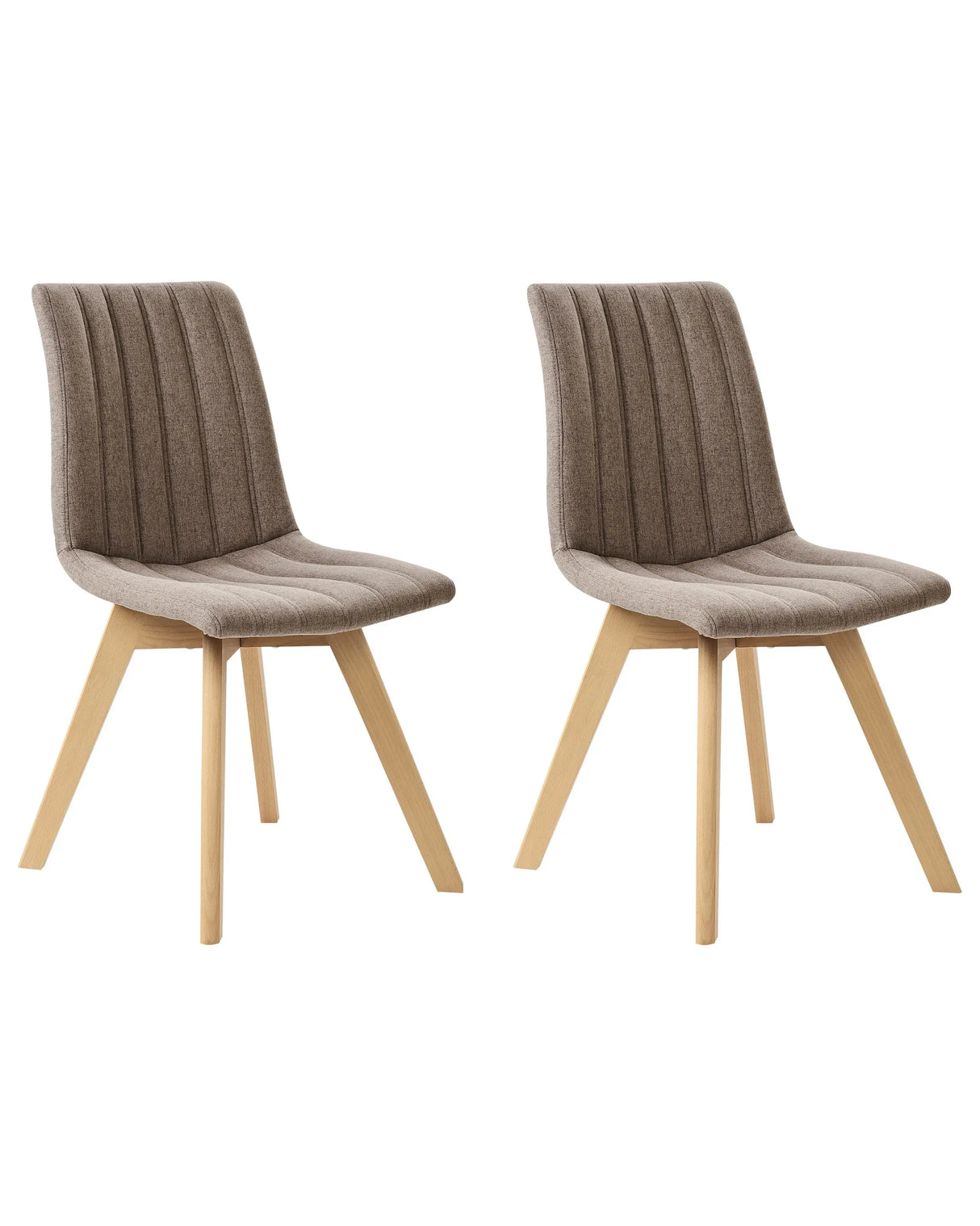 Set of 2 Chairs Brown Polyester Fabric Light Solid Wood Legs Vertical Padding Curved Back Beliani