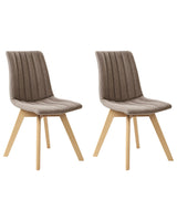 Set of 2 Chairs Brown Polyester Fabric Light Solid Wood Legs Vertical Padding Curved Back Beliani