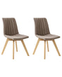 Set of 2 Chairs Brown Polyester Fabric Light Solid Wood Legs Vertical Padding Curved Back Beliani