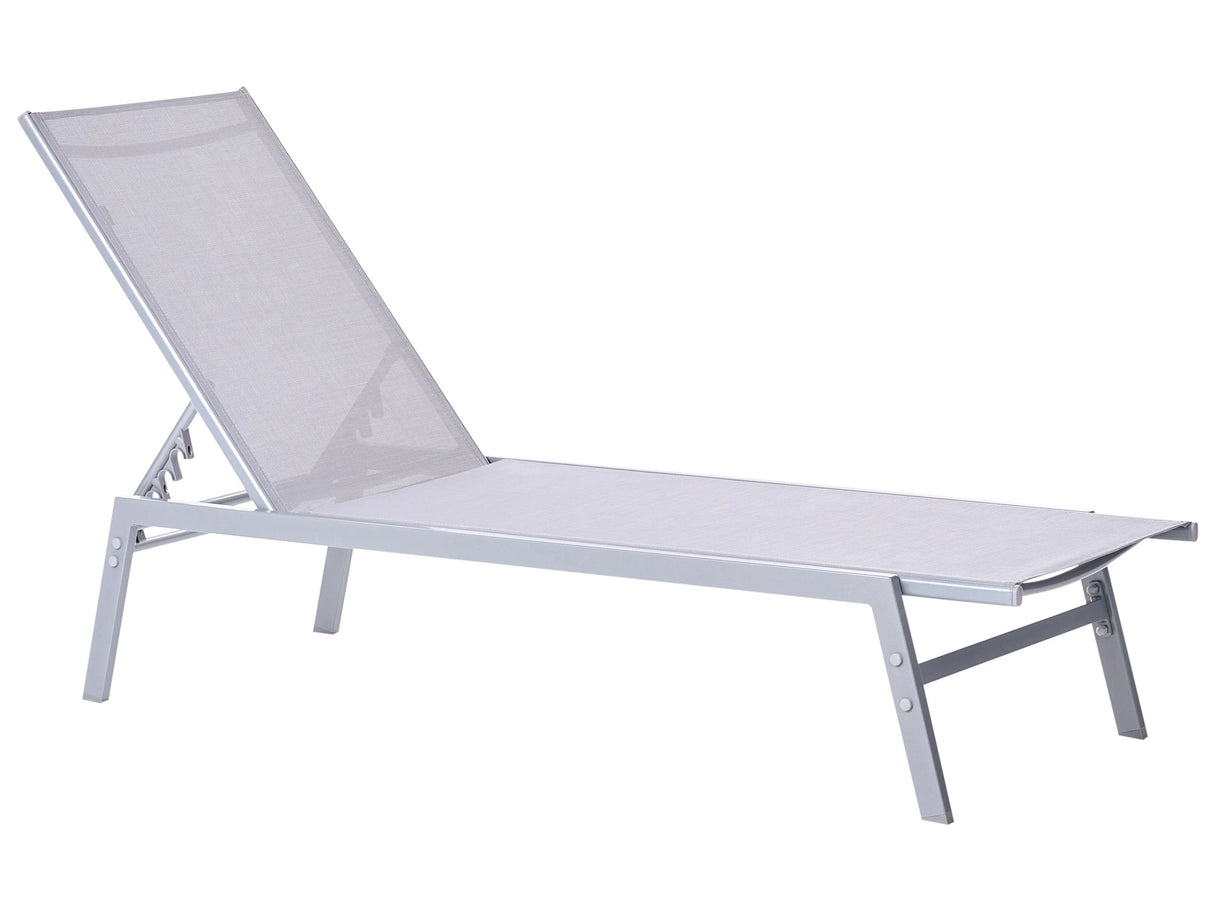 Sun Lounger Grey and Silver Steel Frame Adjustable Backrest UV Resistant Beliani