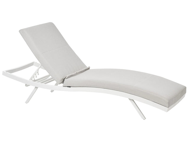 Garden Sun Lounger Light Grey Fabric White Aluminium Frame Adjustable Reclining Backrest Padded with Quick Dry Foam Modern Style Beliani