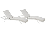 Set of 2 Garden Sun Loungers Light Grey Fabric White Aluminium Frame Adjustable Reclining Backrest Padded with Quick Dry Foam Modern Style Beliani