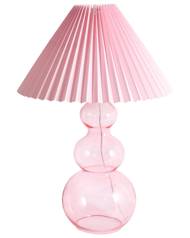 Table Lamp Pink Glass Base Bell Fabric Shades Indoor Bedroom Living Room Modern Style Beliani