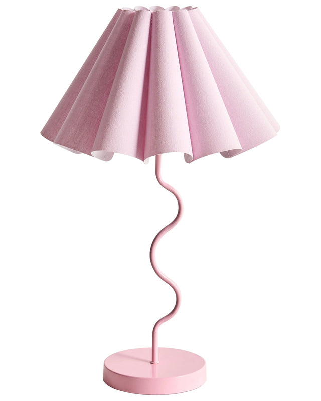 Table Lamp Pink Metal Base Bell Fabric Shades Indoor Bedroom Living Room Modern Style Beliani