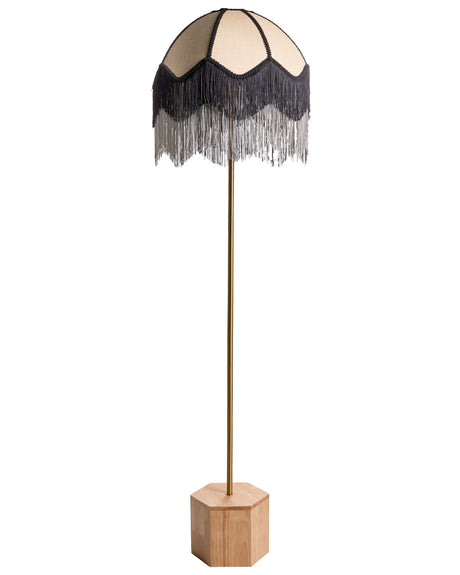 Floor Lamp Natural Fabric Iron 150 cm Drum Shade Light Bedroom Living Room Retro Classic Beliani