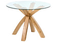 Dining Table Light Brown Glass Tabletop Oak Legs 100 x 100 cm For Dining Room Kitchen Beliani