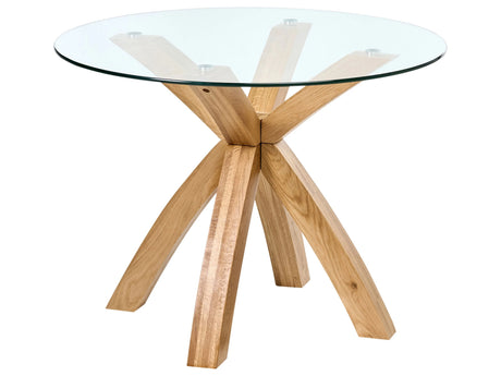 Dining Table Light Brown Glass Tabletop Oak Legs 100 x 100 cm For Dining Room Kitchen Beliani