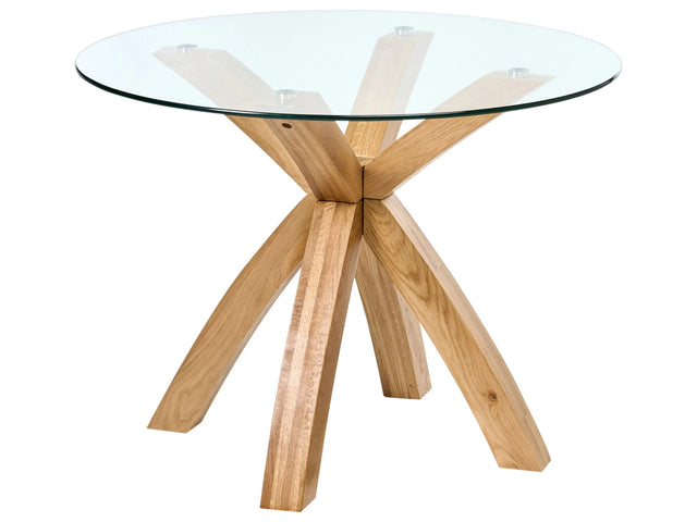Dining Table Light Brown Glass Tabletop Oak Legs 100 x 100 cm For Dining Room Kitchen Beliani