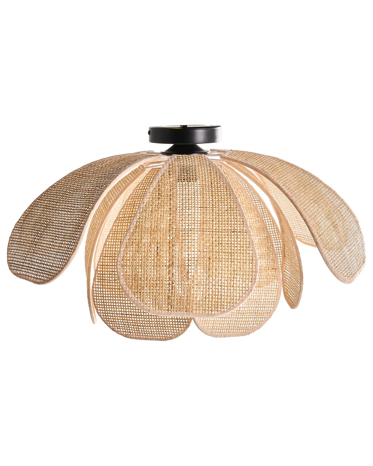 Pendant Lamp Natural Rattan Shade Black Iron Base Boho Style Ambient Light Living Room Bedroom Beliani