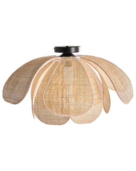 Pendant Lamp Natural Rattan Shade Black Iron Base Boho Style Ambient Light Living Room Bedroom Beliani