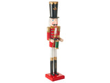 Nutcracker Figurine Red Pine Wood Handmade Christmas Decor Beliani