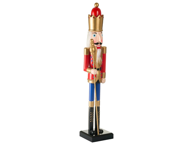 Nutcracker Figurine Red Pine Wood Handmade Christmas Decor Beliani