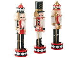 Nutcracker Set of 3 Nutcracker Figurines White and Red Pine Wood Handmade Christmas Decor Beliani