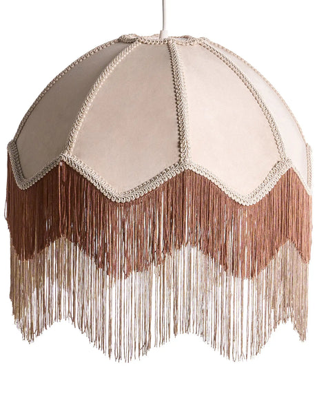 Pendant Lamp Beige Paper Fabric 182 cm Fringed with Tassels Lighting Hanging Light Retro Vintage Beliani